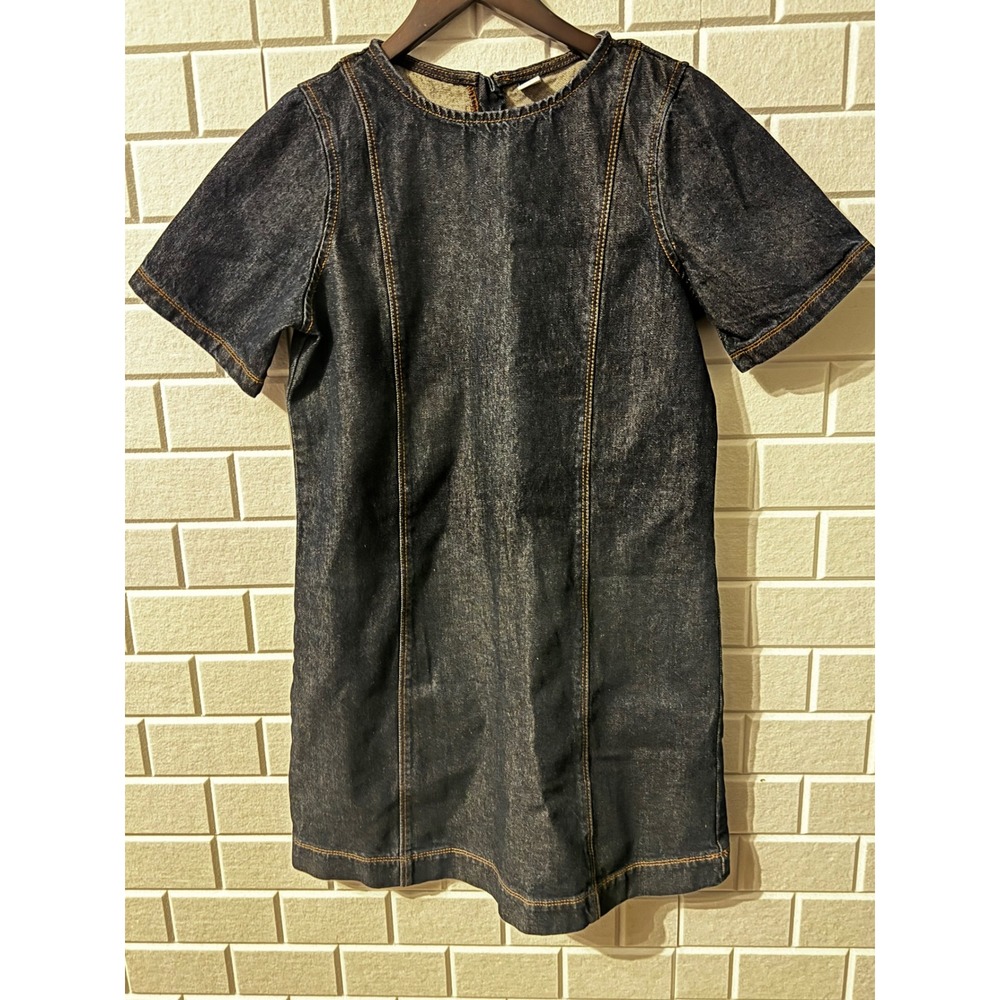 Old Navy Women's Dark Wash Denim Shift Dress Size S Short Sleeve 100% Cotton